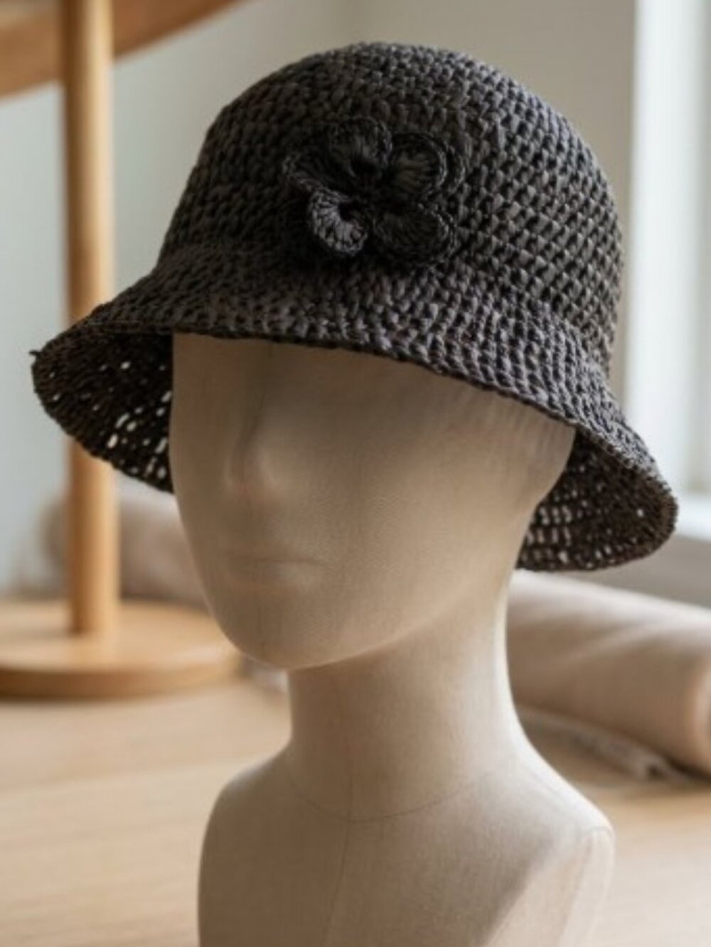 August Hat Company Black Crochet Cloche Bucket Hat